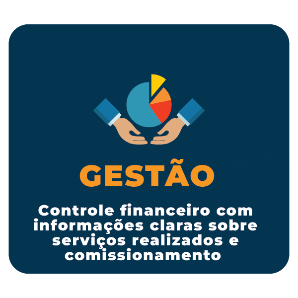 Controle financeiro com informações claras sobre serviços realizados e comissionamento